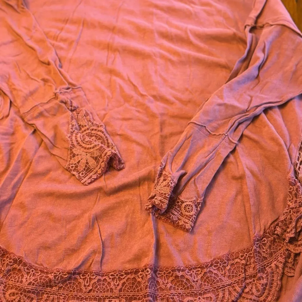 Free People Rust Lace Sleeve Blouse